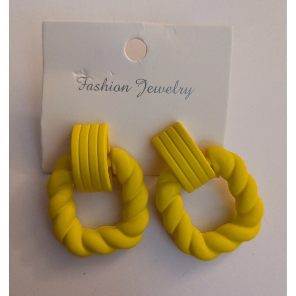 Yellow Matte Textured‎ Twisted Hoop Drop Statement Earrings Fashion Jewelry New